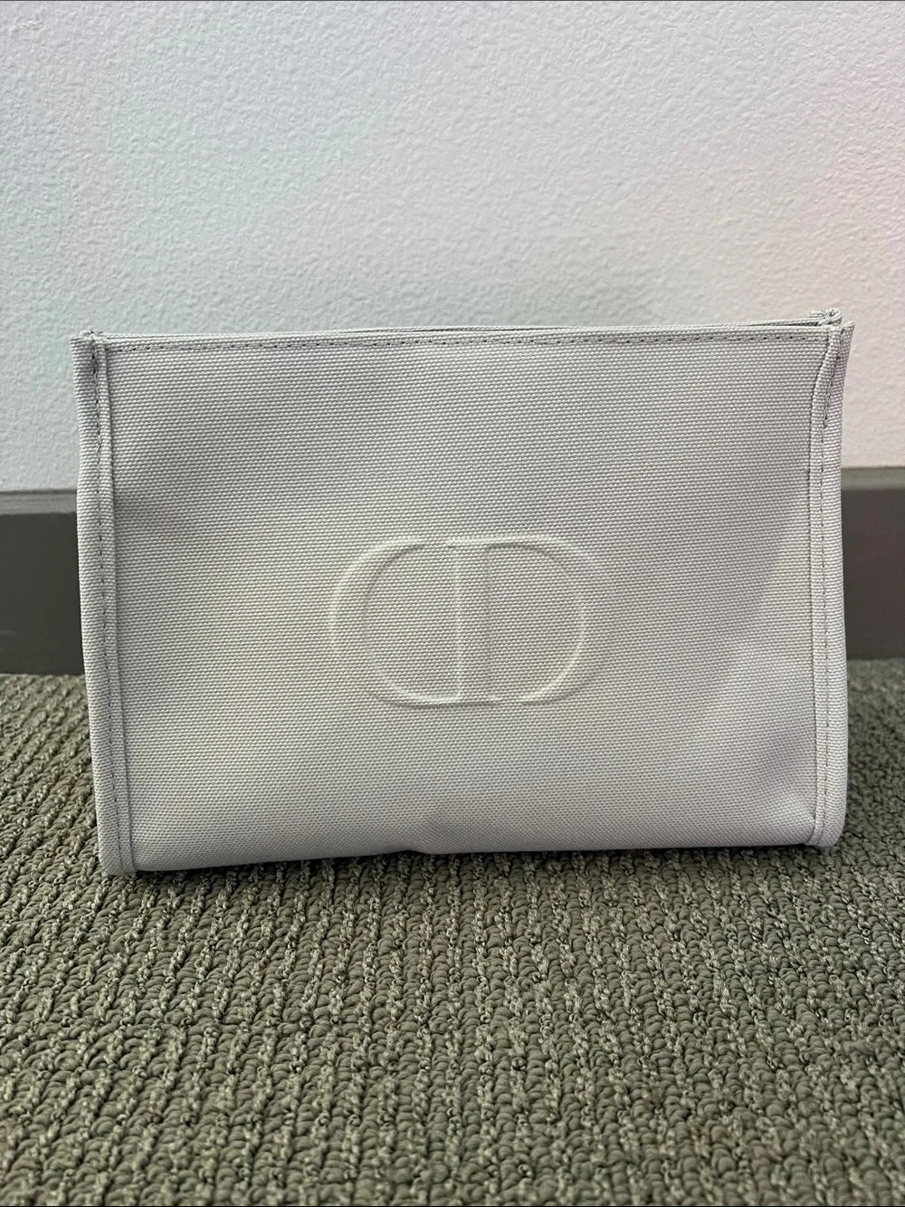 Dior Light Gray Embossed CD Canvas Cosmetic Pouch